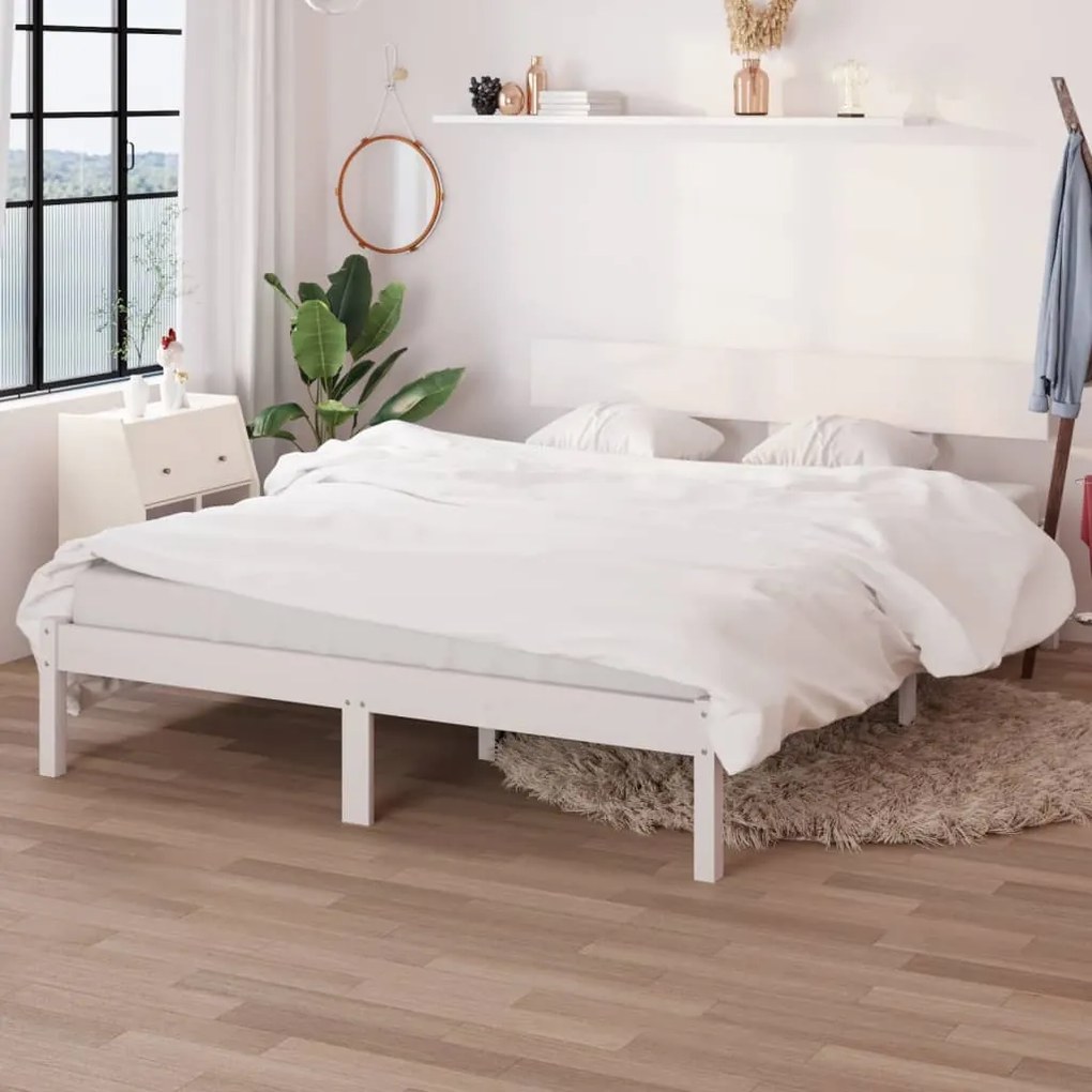 810148 vidaXL Cadru de pat, alb, 140x200 cm, lemn masiv de pin