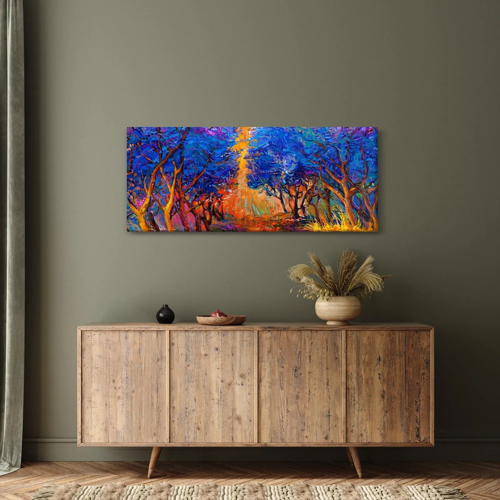 Tablou - Coroane de copac de toamnă, impresionism modern (120x50 cm)