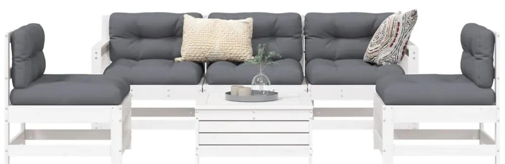 vidaXL Set canapea de grădină, 6 piese, alb, lemn masiv pin