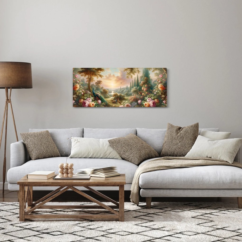 Tablou - Păuni în grădină (120x50 cm)