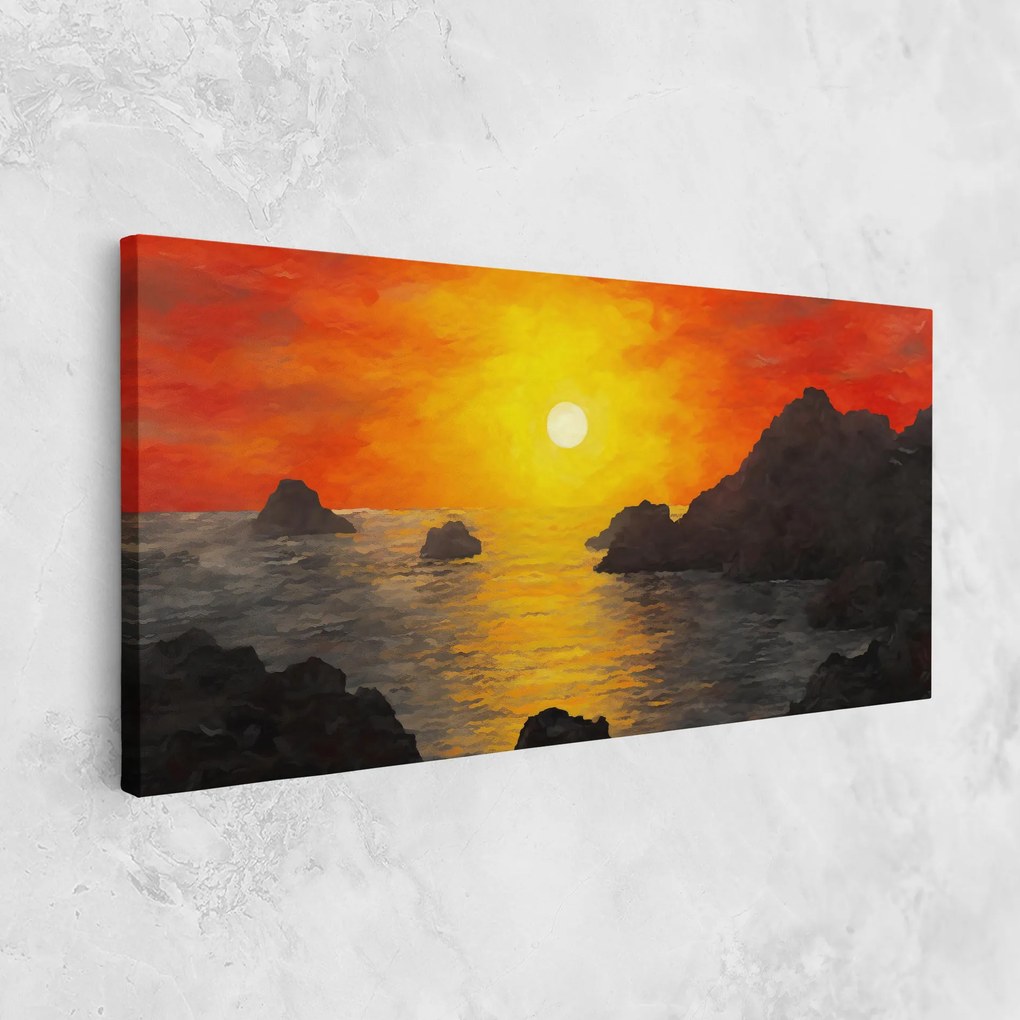 Tablou Canvas, 100x200cm, Dormitor si Living, Peisaje, Apus de soare, Mountains Rocks Painting