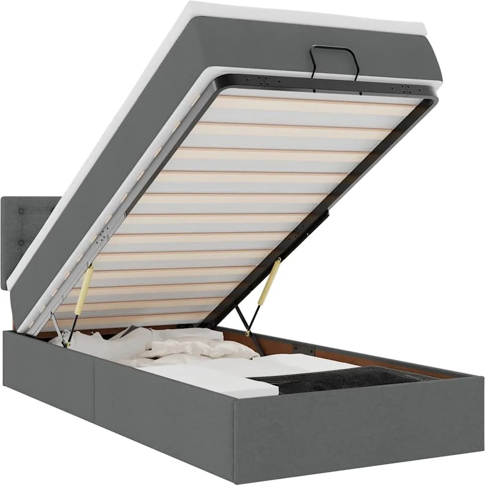 vidaXL Pat otoman cu saltea țesătură gri închis 90x200 cm