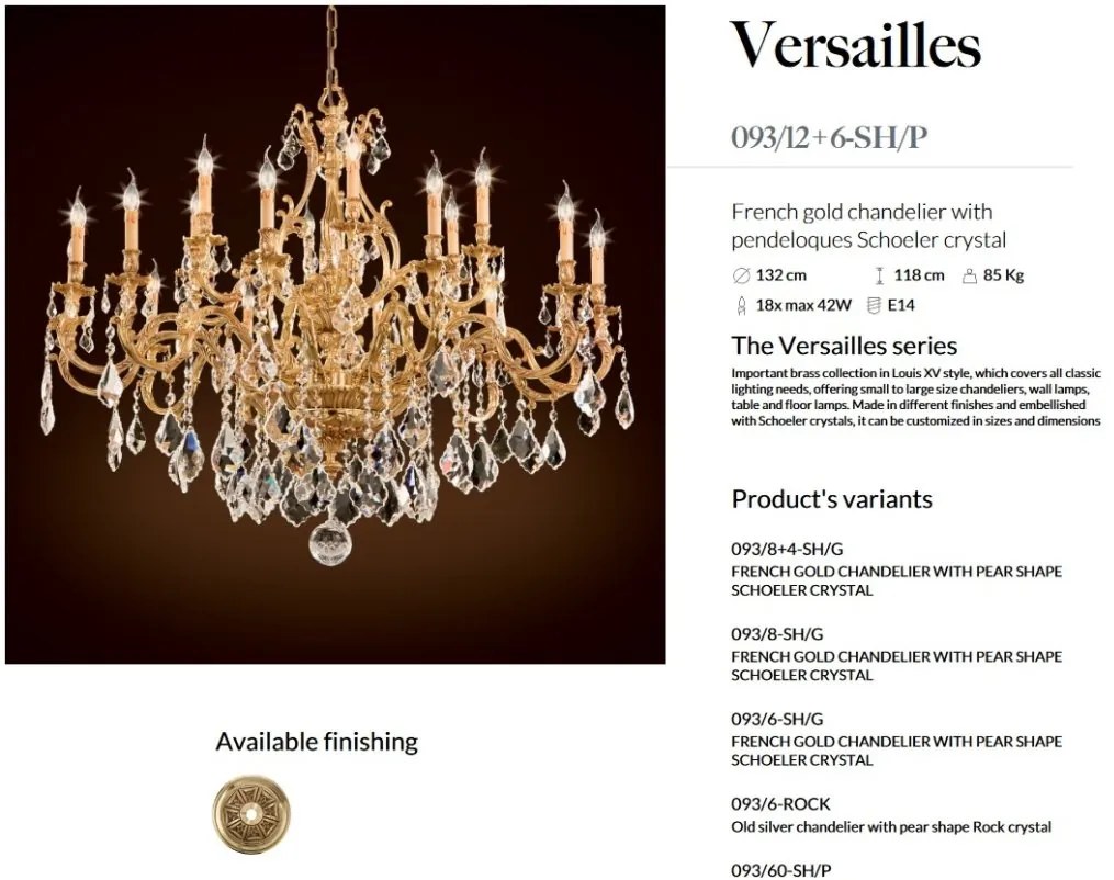 Candelabru 18 brate LUX cu cristale Scholer, Versailles