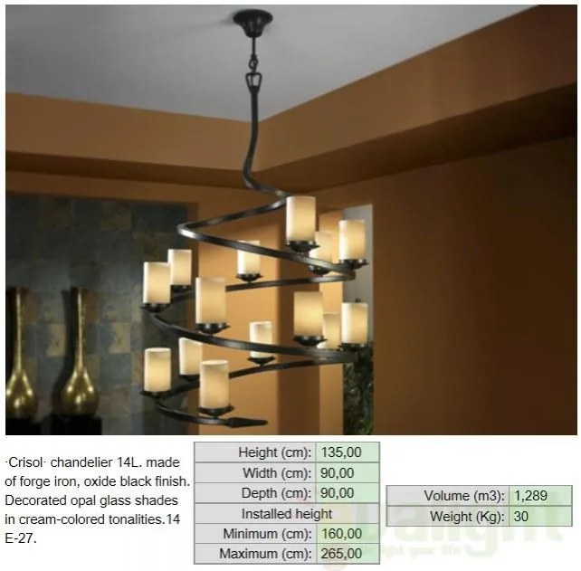 Candelabru elicoidal cu 14 brate fier forjat design rustic Crisol 616340