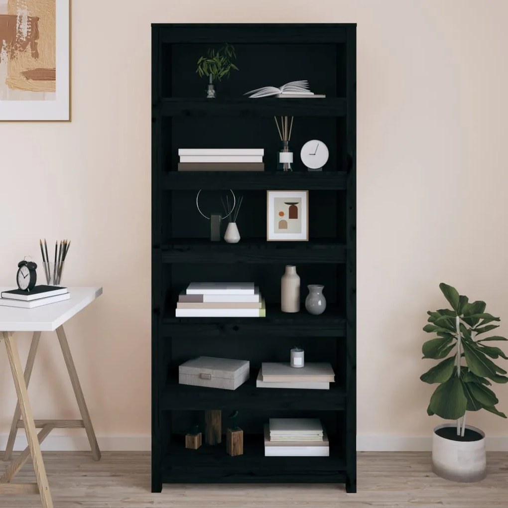 821698 vidaXL Bibliotecă, negru, 80x35x183 cm, lemn masiv de pin