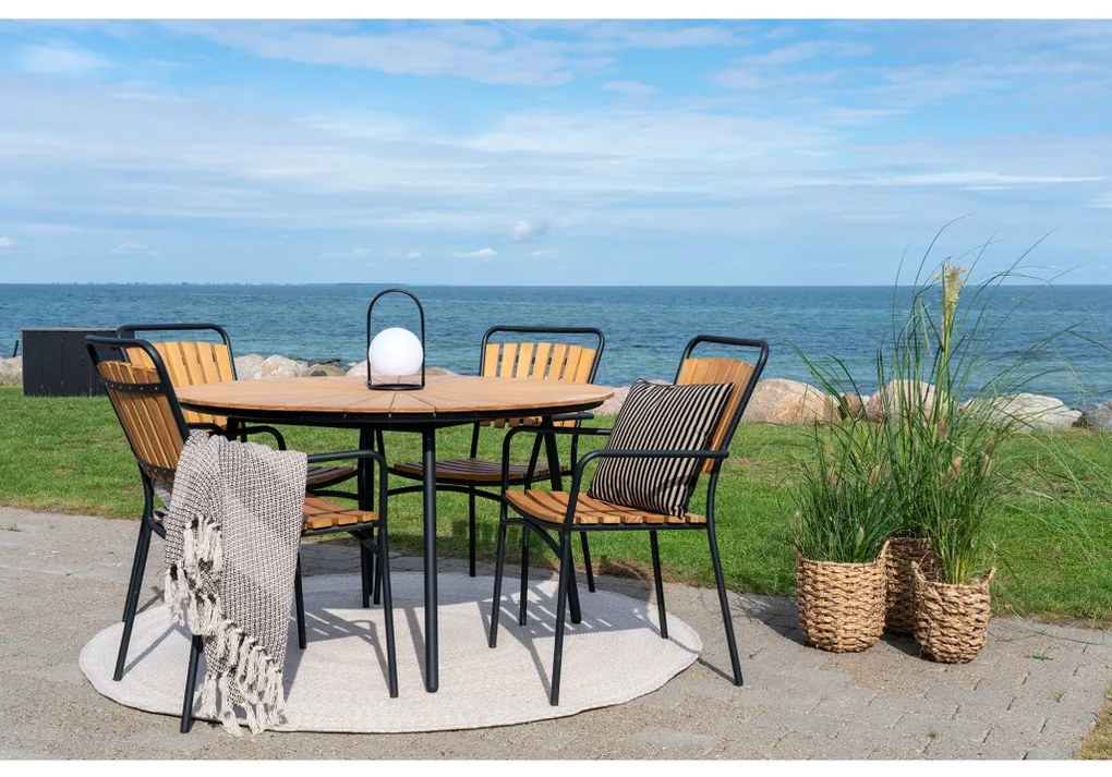 Masă de grădină Cleveland, tec, naturală, cu picioare negre 130x74 cm