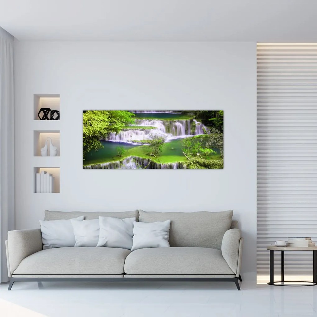 Tablou - Cascada Huay Mae Khamin, Kanchanaburi, Thailanda (120x50 cm)