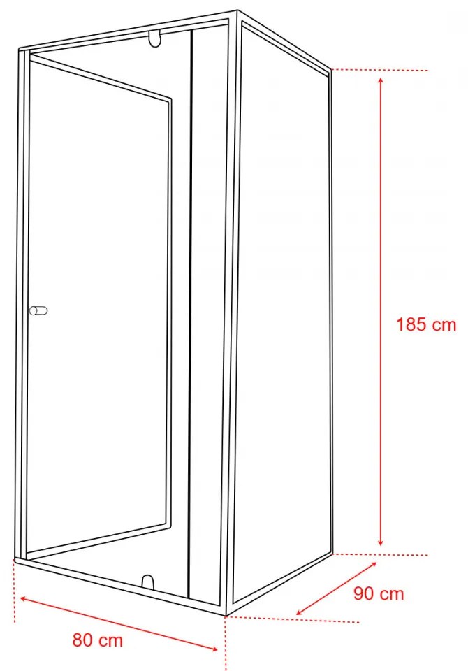 Cabină de duș asimetrică Flexi, montată pe perete, 80x90 cm, fără cădiță de duș