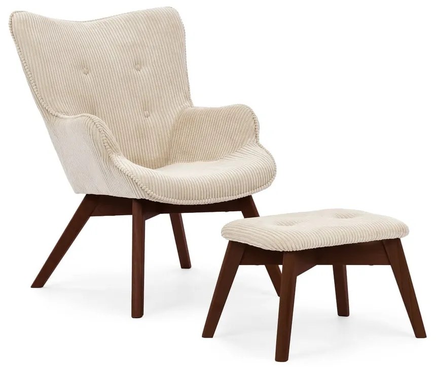 Fotoliu cu taburet bej cu tapițerie din catifea reiată Niko – Ropez