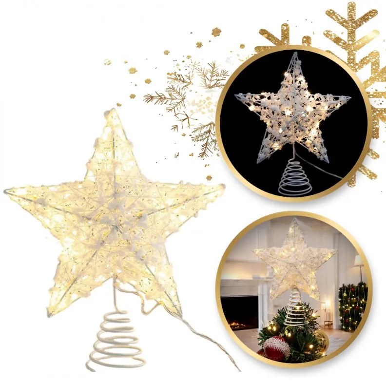 Stea luminoasa LED pentru pomul de Craciun WHITE STAR 25 cm, alba