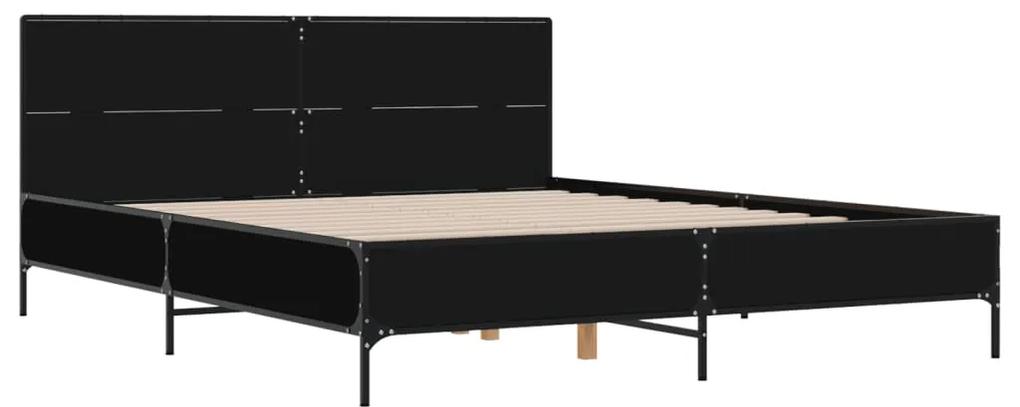 3280022 vidaXL Cadru de pat, negru, 120x190 cm, lemn prelucrat și metal
