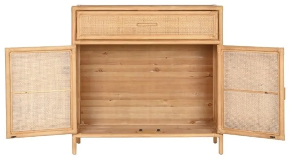 Bufet natur din lemn masiv si rattan, Cajon