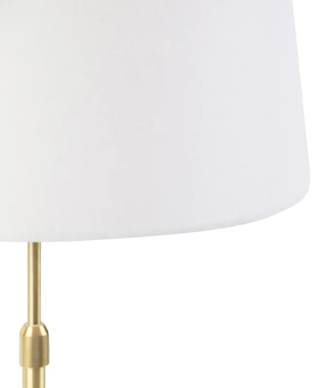 Lampă de masă aurie/bronz cu abajur din in alb 35 cm - Parte