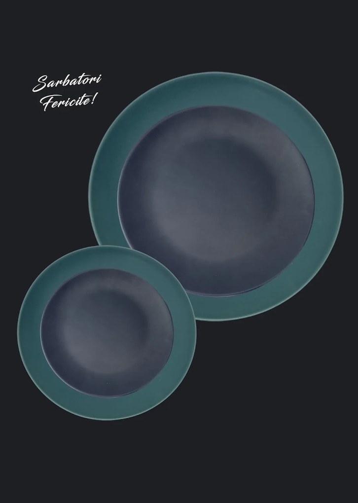 Set Cadou 4 Farfurii MADE Pantone (2 Farfurii Mari Verde Mat 26cm, 2 Farfurii Desert Indigo 21cm)