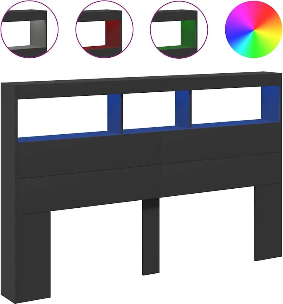 vidaXL Tăblie cu dulap și LED, negru, 160x17x102 cm