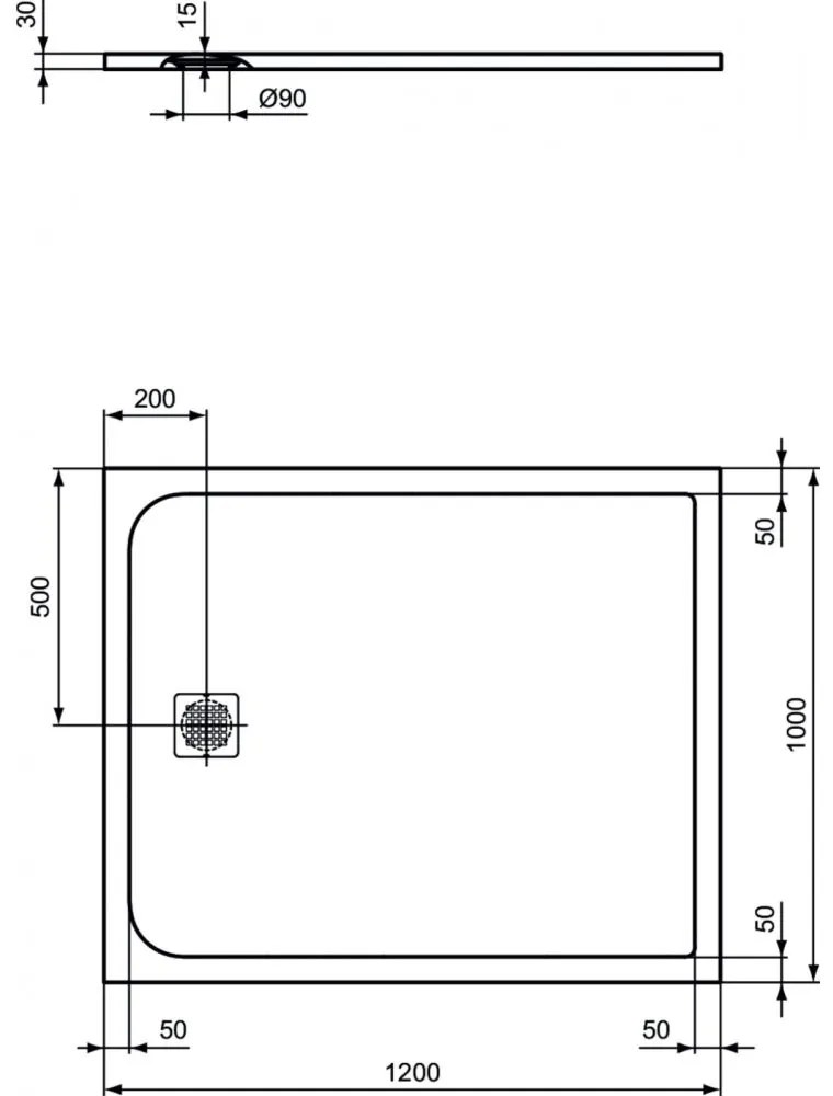 Cadita dus compozit 120x100 cm Ideal Standard Ultra Flat S, gri asfaltic Gri asfaltic, 1200x1000 mm