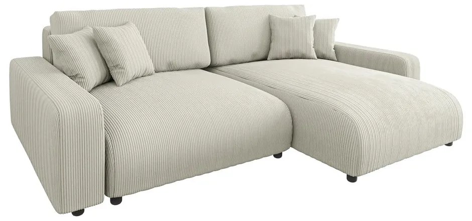 Colțar crem extensibil cu tapițerie din catifea reiată (cu colț variabil) Sara – Ropez