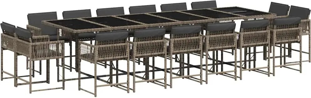 vidaXL Set mobilier de grădină cu perne, 17 piese, gri, poliratan