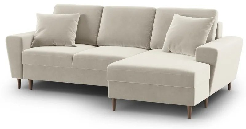 Colțar bej extensibil, cu spațiu de depozitare cu tapițerie din catifea (cu colț pe partea dreaptă, cu șezlong) Kyoto – Cosmopolitan Design