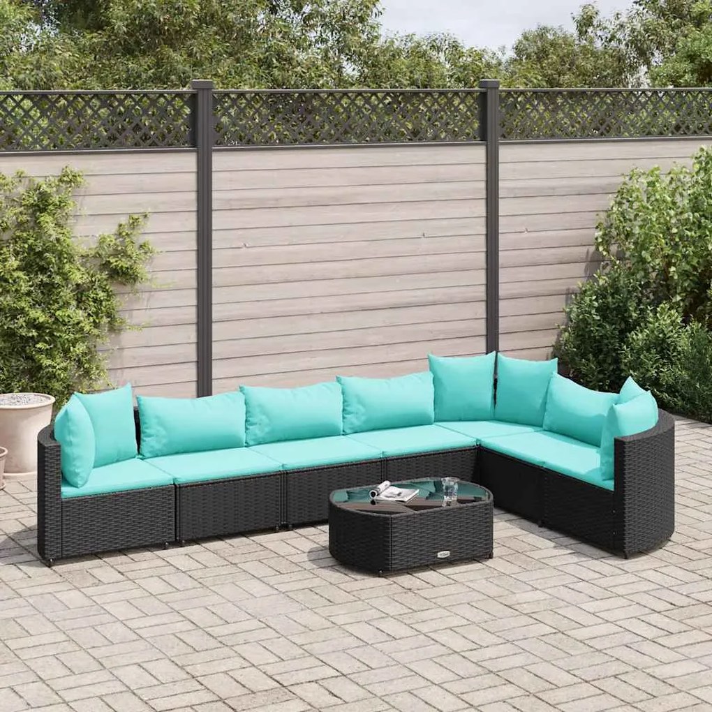 vidaXL Set mobilier de grădină cu perne, 8 piese, negru, poliratan