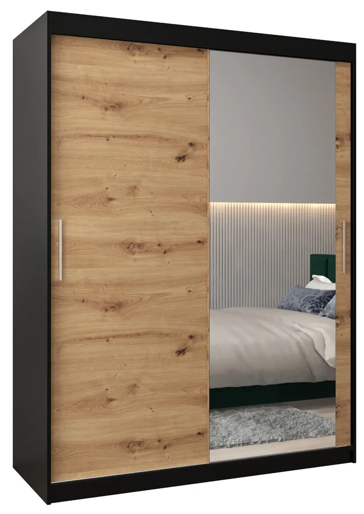Dulap de haine 150 cm Toki 2 (negru mat + stejar artisan). 1064991