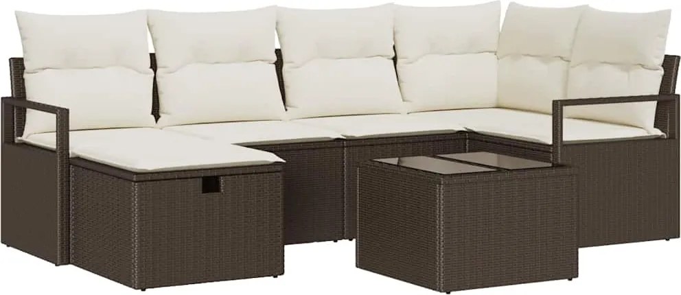 vidaXL Set de canapele pentru grădină cu pernă 7 pcs Maro Rattan poli