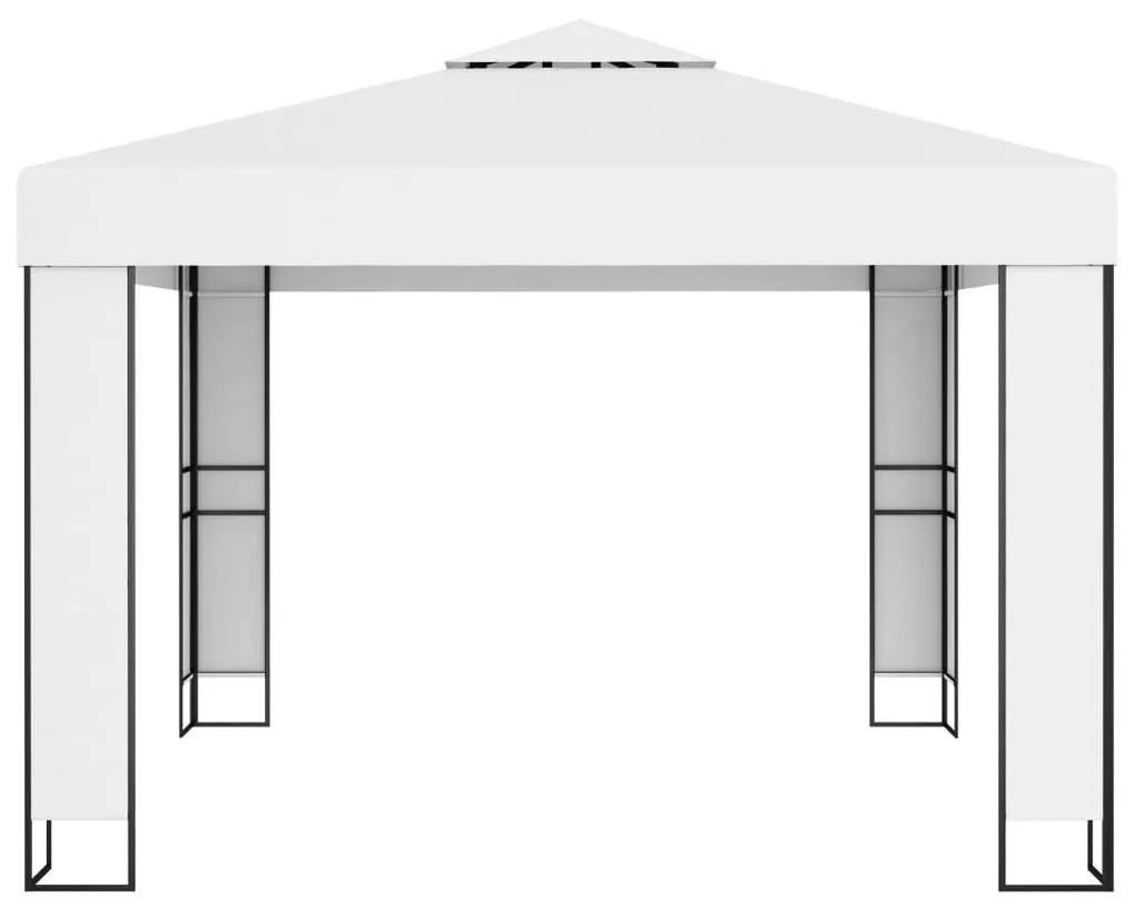 Pavilion cu acoperis dublu  siruri de lumini LED, alb, 3x3 m Alb