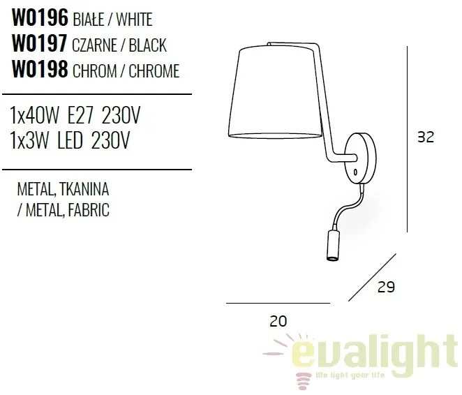 Aplica perete moderna cu reader LED CHICAGO crom W0198 MX