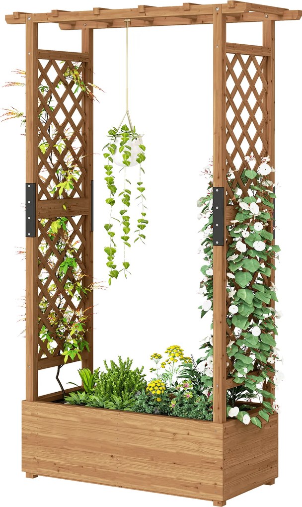Outsunny Jardinieră înaltă cu spalier și acoperiș, pentru flori, fructe, legume, ierburi, 110 x 44 x 181 cm, lemn, Portocaliu | Aosom Romania