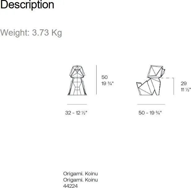 Decoratiune/ Statueta exterior sau interior Origami Koinu, mat