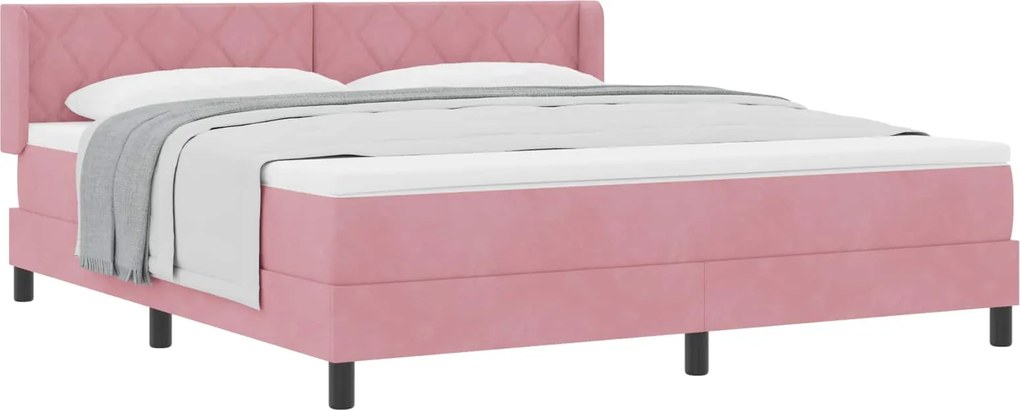 vidaXL Pat cu arcuri cu saltea cu headboard Roz 200 x 180 cm Poliester