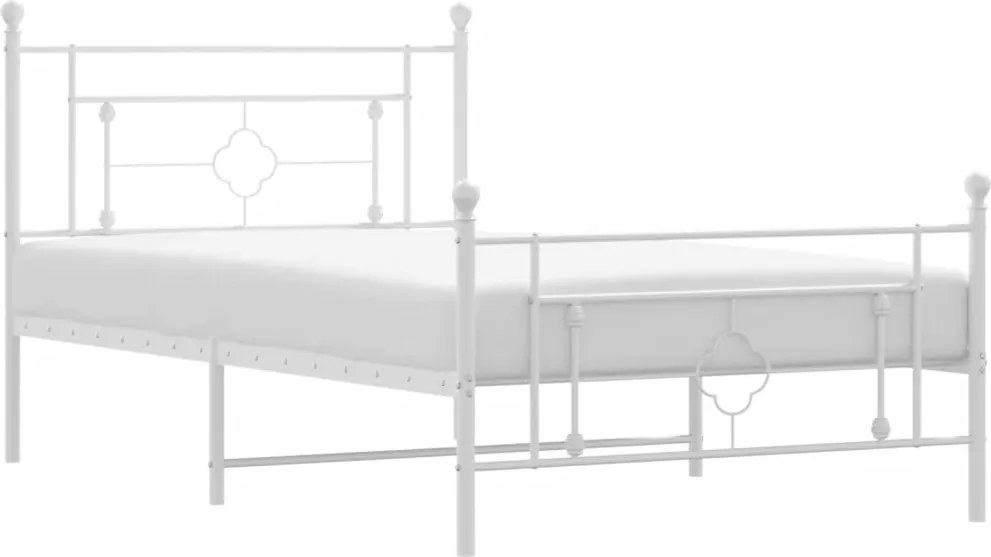 vidaXL Cadru de pat metalic cu tăblie de cap/picioare, alb, 107x203 cm