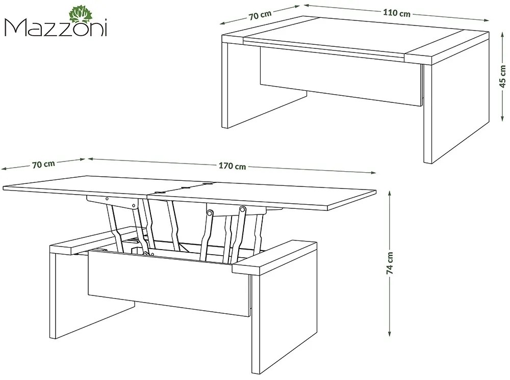 Mazzoni SPACE Stejar Artisan/Bej (Șampanie) - MĂSUȚĂ EXTENSIBILĂ CU RIDICAREA BLATULUI MĂSUȚĂ DE CAFEA