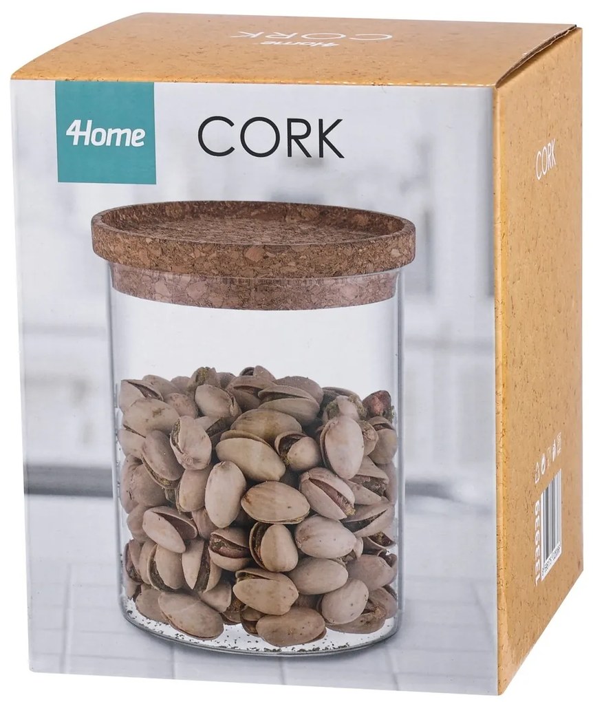 Recipient de sticlă pentru alimente cu capac 4Home Cork , 650 ml, 650 ml
