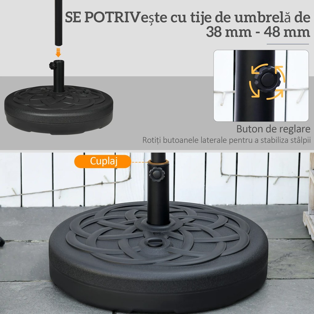 Outsunny Bază pentru Umbrele cu Stâlpi Ø38/48mm și Umplere cu 25 kg de Apă sau 35 kg de Nisip, Ø56x30.5 cm, Negru | Aosom Romania