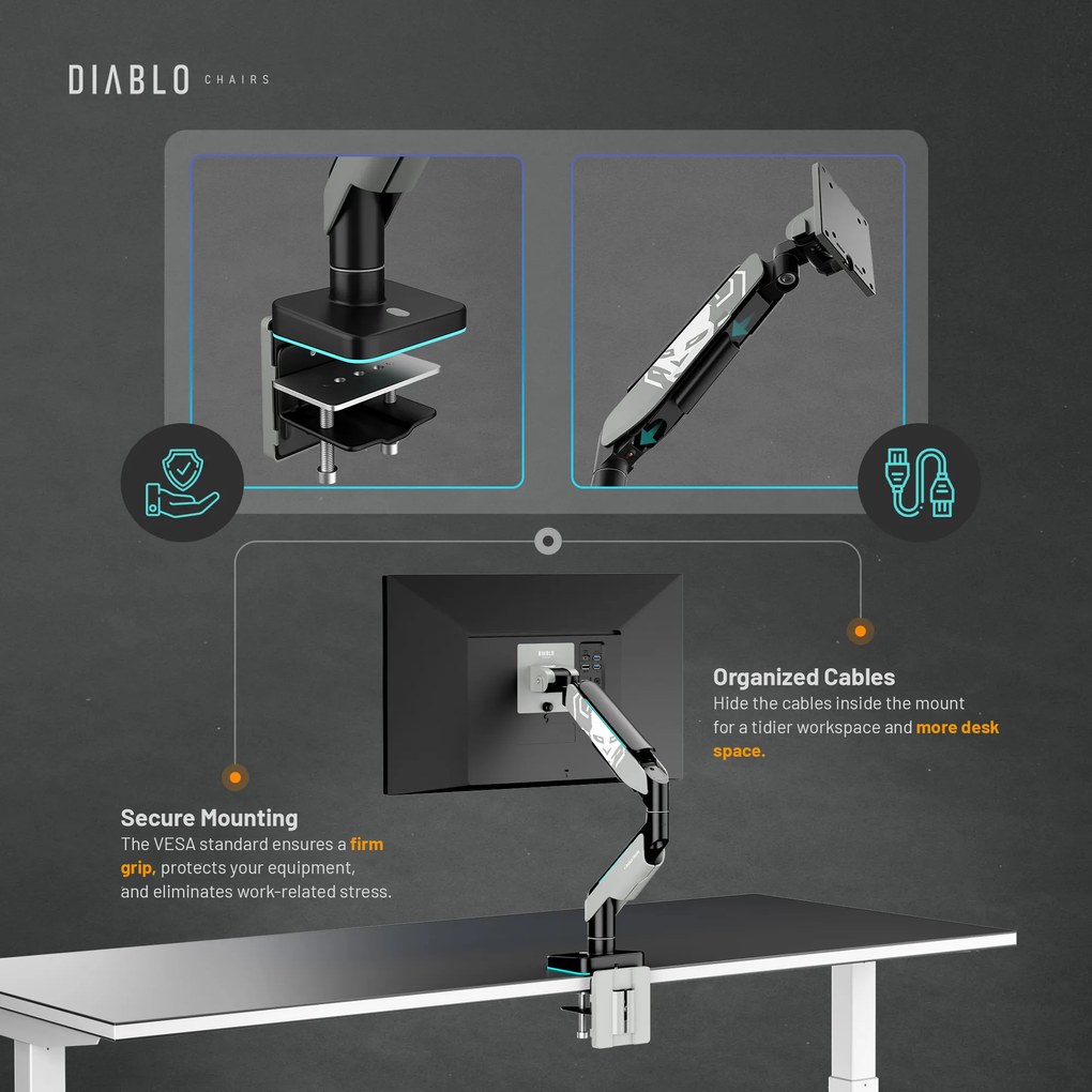 Suport monitor 49", gri/negru LED RGB X-ARM