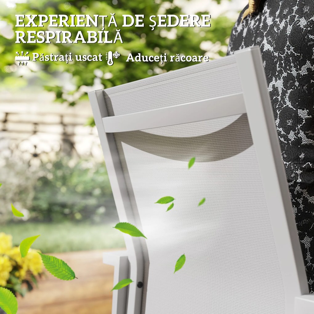 Outsunny Set de 2 Scaune de Grădină cu Cadru din Aluminiu, Plasă Respirabilă și Cotiere, 56x58x89 cm, Gri Deschis | Aosom Romania