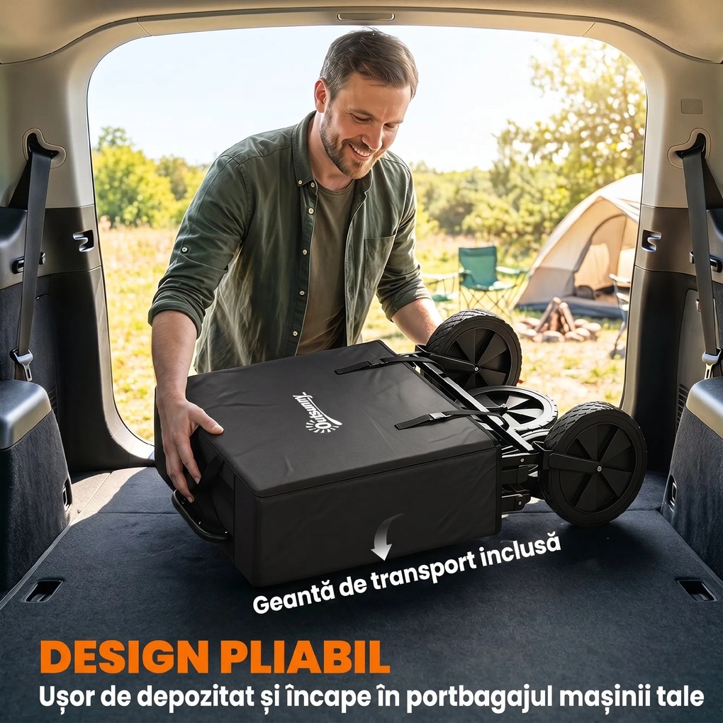 Outsunny Cărucior Pliabil de Exterior cu Copertină Detașabilă, Rezistent pentru Grădină și Camping, cu Maner Telescopic | Aosom Romania
