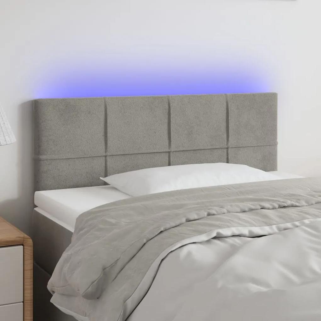 3121642 vidaXL Tăblie de pat cu LED, gri deschis, 80x5x78/88 cm, catifea