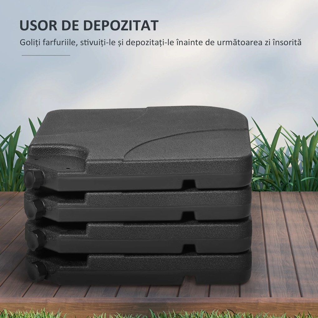 Outsunny Bază Umbrelă 4 Piese HDPE, Umplere cu Apă/Nisip, Suport Umbrelă cu Conectori, 104x104x7.5 cm, Negru | Aosom Romania