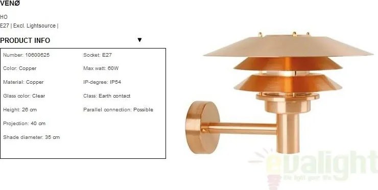 Aplica de perete exterior IP54cm Veno cupru 10600625 DFTP