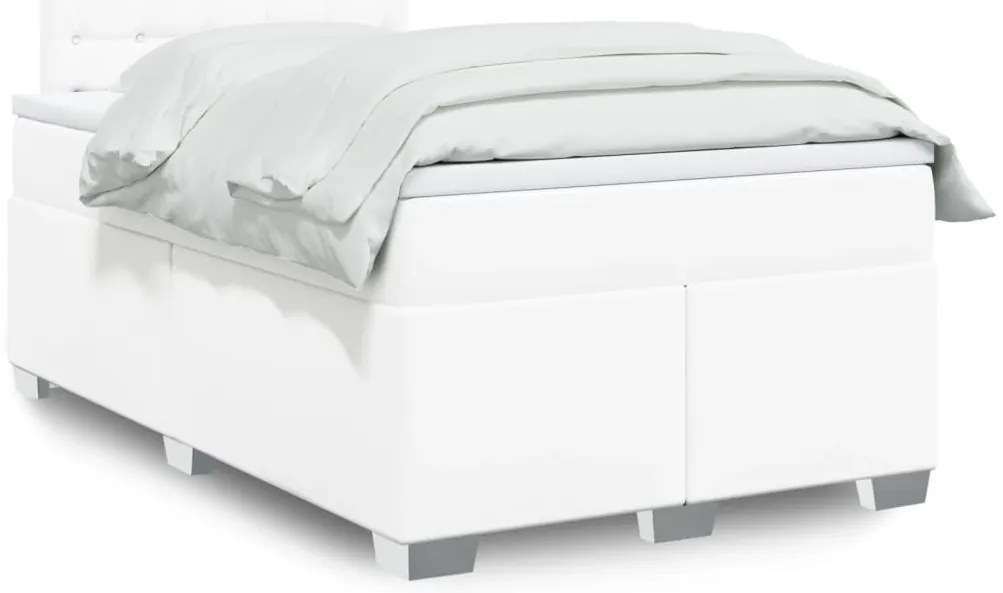 vidaXL Pat box spring cu saltea, alb, 120x200 cm, piele ecologică