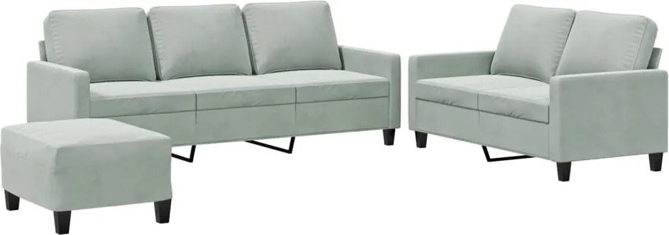 vidaXL Set de canapele cu perne, 3 piese, gri deschis, catifea