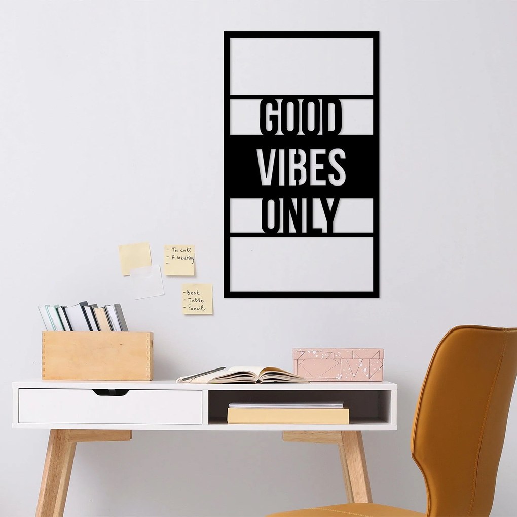 Decoratiune de perete Metal Good Vibes Only, Negru, 1.5x68x40 cm