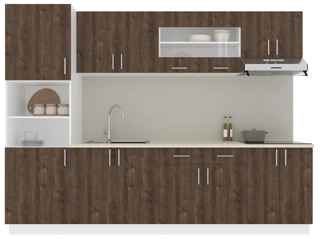 Set Bucatarie Karo V23, Stejar Bronz/Alb, Blat Thermo 28 mm, L 280 cm