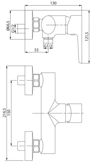 Baterie de duș Cersanit S951-353 MODUO crom lucios