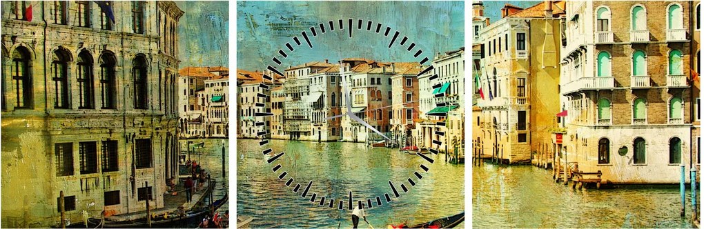 Tablou - Canalul de la Veneția și gondole (cu ceas) (90x30 cm)