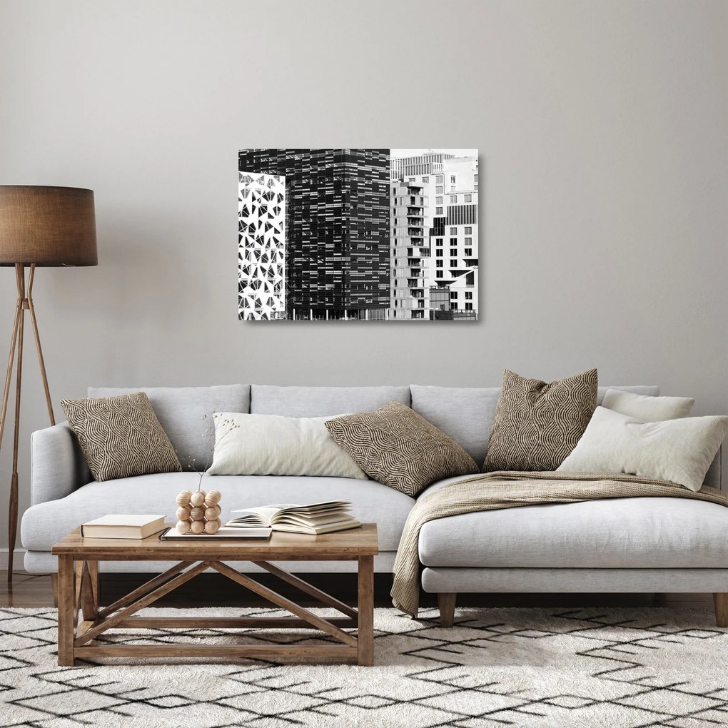 Tablou pe sticlă cu arhitectura alb neagră (70x50 cm)