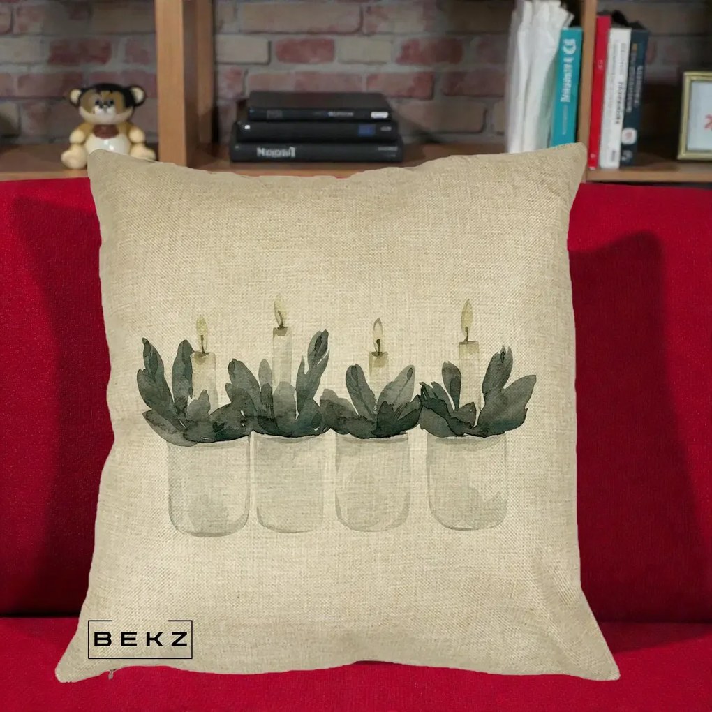 Perna Decorativa Lumanari Advent in Borcane, 40x40 cm, Crem, Husa Detasabila, Perna Inclusa, BEKZ®