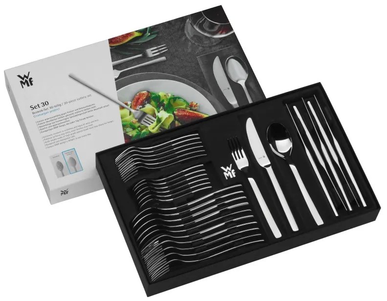 Set tacamuri WMF Premiere, 30 piese, Cromargan Protect, Rezistent la acid si coroziune, Otel inoxidabil 18/10, Argintiu